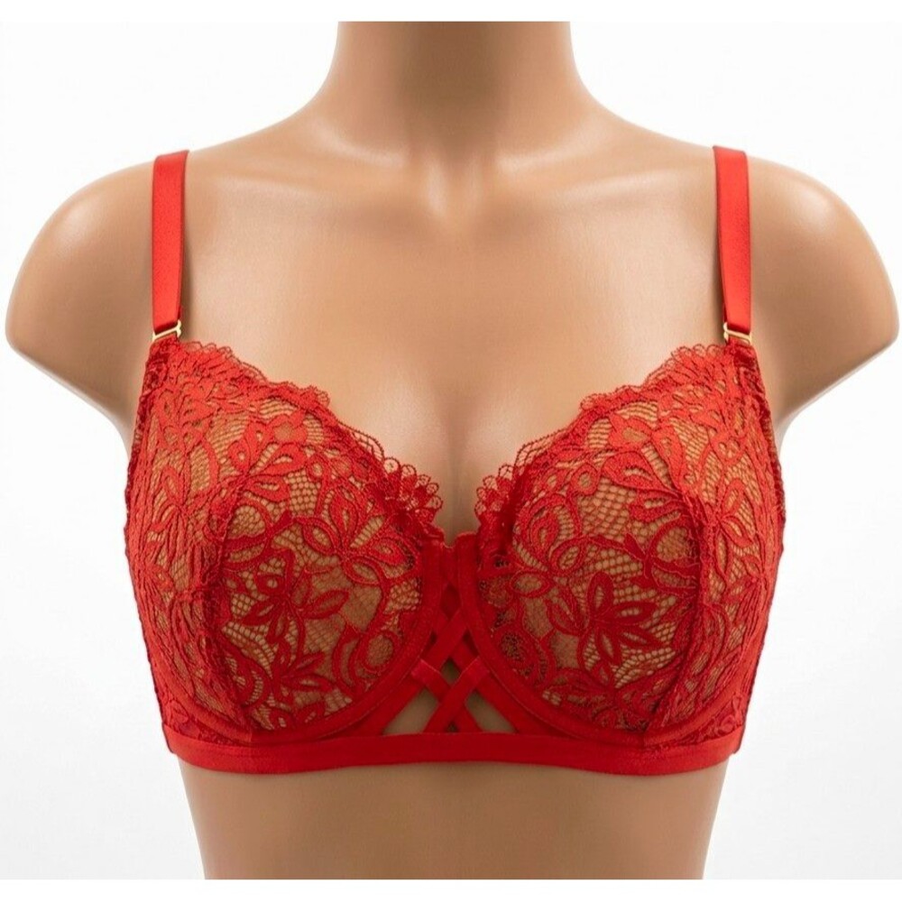 40DDD Adore Me Red Floral Lace Full Coverage Underwire Balconette Bra Valentine